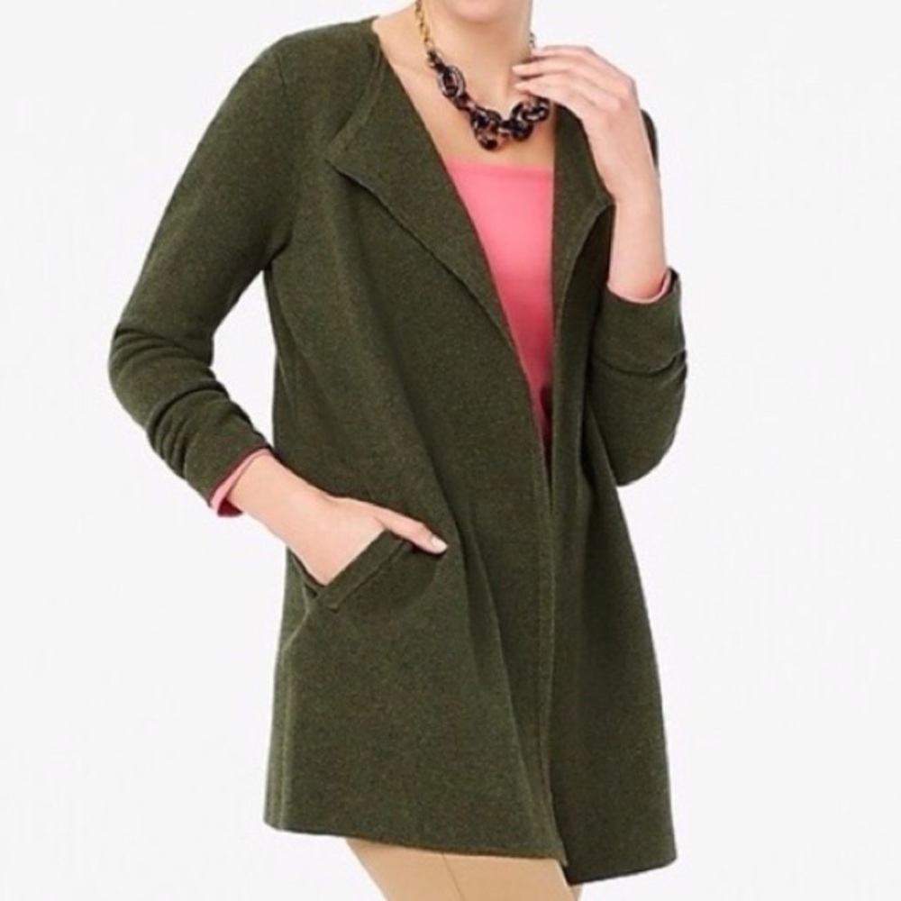 J.Crew Factory Women M Olive Green Longline Open Front Vanessa Sweater-Jacket